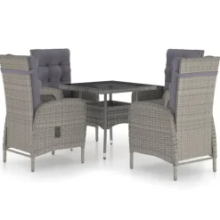 vidaXL - Verstelbaar Tuinset met grijs kussens - Poly rattan en glas - 5 stuks