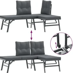 vidaXL - Verstelbare Tuinbanken met kussens zwart - Gepoedercoat staal - 2 stuks Online