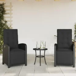 vidaXL - Verstelbare tuinstoelen - Kussens - Zwart - Poly rattan - 2 stuks Sale