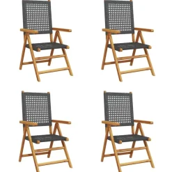 vidaXL - Verstelbare tuinstoelen - Zwart - Poly rattan en hout zwart - 4 stuks Clearance