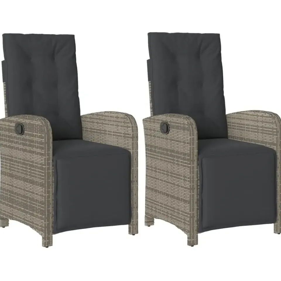 vidaXL - Verstelbare tuinstoelen - Voetensteun - Grijs - Poly rattan - 2 stuks Clearance