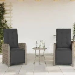 vidaXL - Verstelbare tuinstoelen - Voetensteun - Grijs - Poly rattan - 2 stuks Clearance