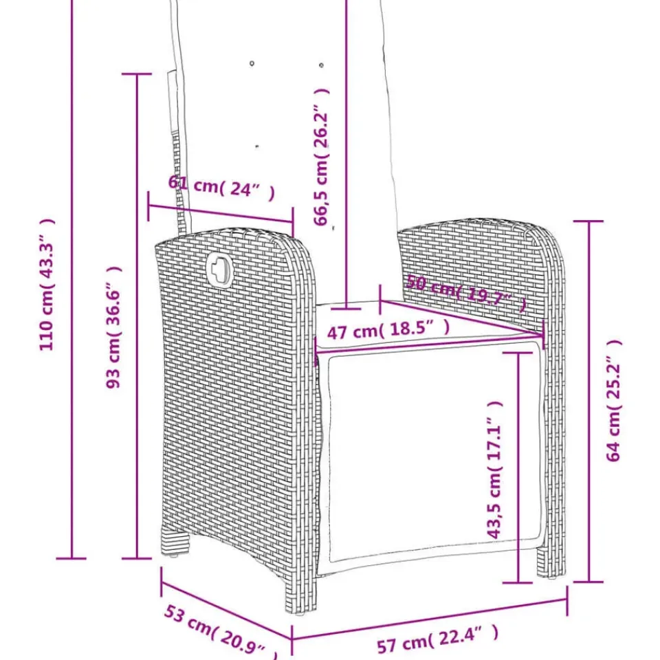 vidaXL - Verstelbare tuinstoelen - Voetensteun - Grijs - Poly rattan - 2 stuks Clearance