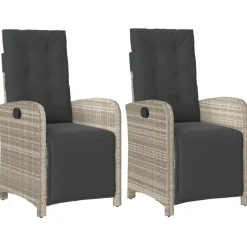 vidaXL - Verstelbare tuinstoelen en voetensteun - Grijs - Poly rattan - 2 stuks Sale