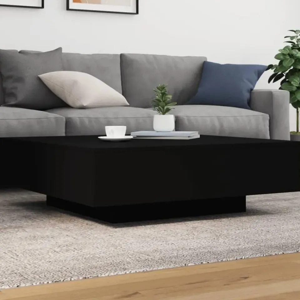 vidaXL - Vierkante salontafel met LED - Zwart - Bewerkt hout - 100x100x31 cm Discount