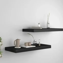 vidaXL - Wandschap - Zwart - MDF - 60 x 23.5 x 3.8 cm - 2 stuks Outlet