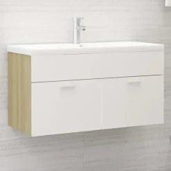 vidaXL - Wastafelkast - Wit - Bewerkt hout - 90 x 38.5 x 46 cm Clearance