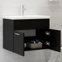 vidaXL - Wastafelkast - Zwart - Bewerkt hout - 60 x 38.5 x 46 cm New