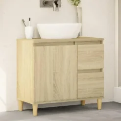 vidaXL - Wastafelonderkast met 1 deur 2 lades - Sonoma eiken - 65x33x60 cm Sale