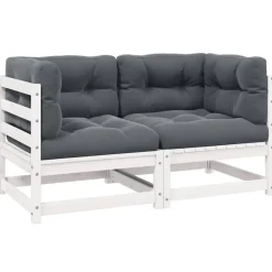 vidaXL - 2-zits Bank - Wit - Grenenhout New