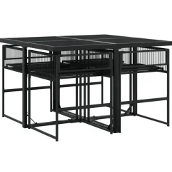 vidaXL - 4-zits Tuinset - Inklapbaar - Zwart - PE rattan - 110x107 cm Discount