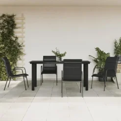 vidaXL - 4-zits Tuinset - Zwart - Textileen met voering en staal - 160x80 cm Best