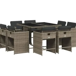 vidaXL - 8-zits Tuinset donkergrijs kussens - Grijs - PE rattan - 110x106 cm Online