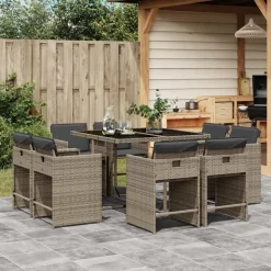 vidaXL - 8-zits Tuinset donkergrijs kussens - Grijs - PE rattan - 110x106 cm Online