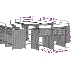 vidaXL - 8-zits Tuinset donkergrijs kussens - Grijs - PE rattan - 110x106 cm Online
