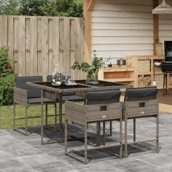 vidaXL - 4-zits Tuinset donkergrijs kussens - Grijs - Poly rattan - 110x106 cm