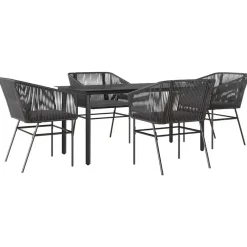 vidaXL - 5-zits Tuinset grijs kussens - Zwart PE rattan en staal - 160x80 cm Clearance