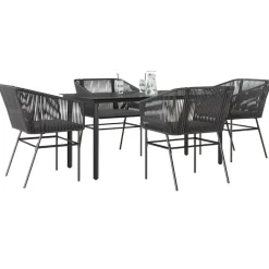 vidaXL - 5-zits Tuinset grijs kussens - Zwart PE rattan en staal - 160x80 cm Clearance