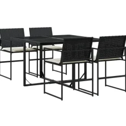 vidaXL - 4-zits Tuinset wit kussens - Inklapbaar - Zwart PE rattan - 110x107 cm Outlet