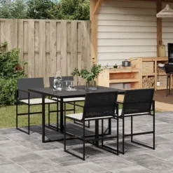 vidaXL - 4-zits Tuinset wit kussens - Inklapbaar - Zwart PE rattan - 110x107 cm Outlet