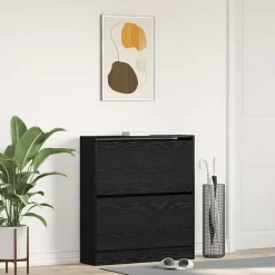 vidaXL - Zwart Schoenenkast met 2 vakken - Bewerkt hout - 80x21x87.5 cm Online