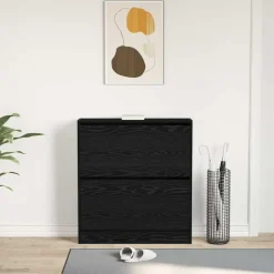 vidaXL - Zwart Schoenenkast met 2 vakken - Bewerkt hout - 80x21x87.5 cm Online