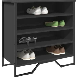 vidaXL - Zwart Schoenenkast met 4 vakken - Bewerkt hout en metaal - 80x38x78 cm Outlet