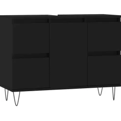 vidaXL - Zwart Wastafelonderkast - 1 deur 4 lades - Bewerkt hout - 80x33x60 cm Hot