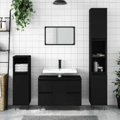 vidaXL - Zwart Wastafelonderkast - 1 deur 4 lades - Bewerkt hout - 80x33x60 cm Hot