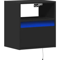 vidaXL - Zwevend LED Nachtkastje met lade en vak - Zwart - Hout - 41x31x45 cm Online