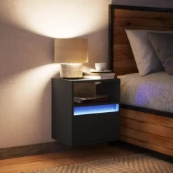 vidaXL - Zwevend LED Nachtkastje met lade en vak - Zwart - Hout - 41x31x45 cm Online