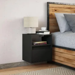 vidaXL - Zwevend LED Nachtkastje met lade en vak - Zwart - Hout - 41x31x45 cm Online