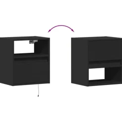 vidaXL - Zwevend LED Nachtkastje met lade en vak - Zwart - Hout - 41x31x45 cm Online