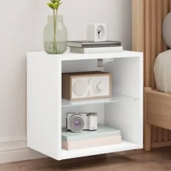 vidaXL - Zwevend LED TV-meubel glas legplank - Wit - 40x28.5x40 cm Clearance