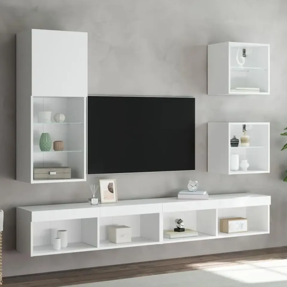 vidaXL - Zwevend LED TV-meubel glas legplank - Wit - 40x28.5x40 cm Clearance