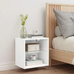 vidaXL - Zwevend LED TV-meubel glas legplank - Wit - 40x28.5x40 cm Clearance