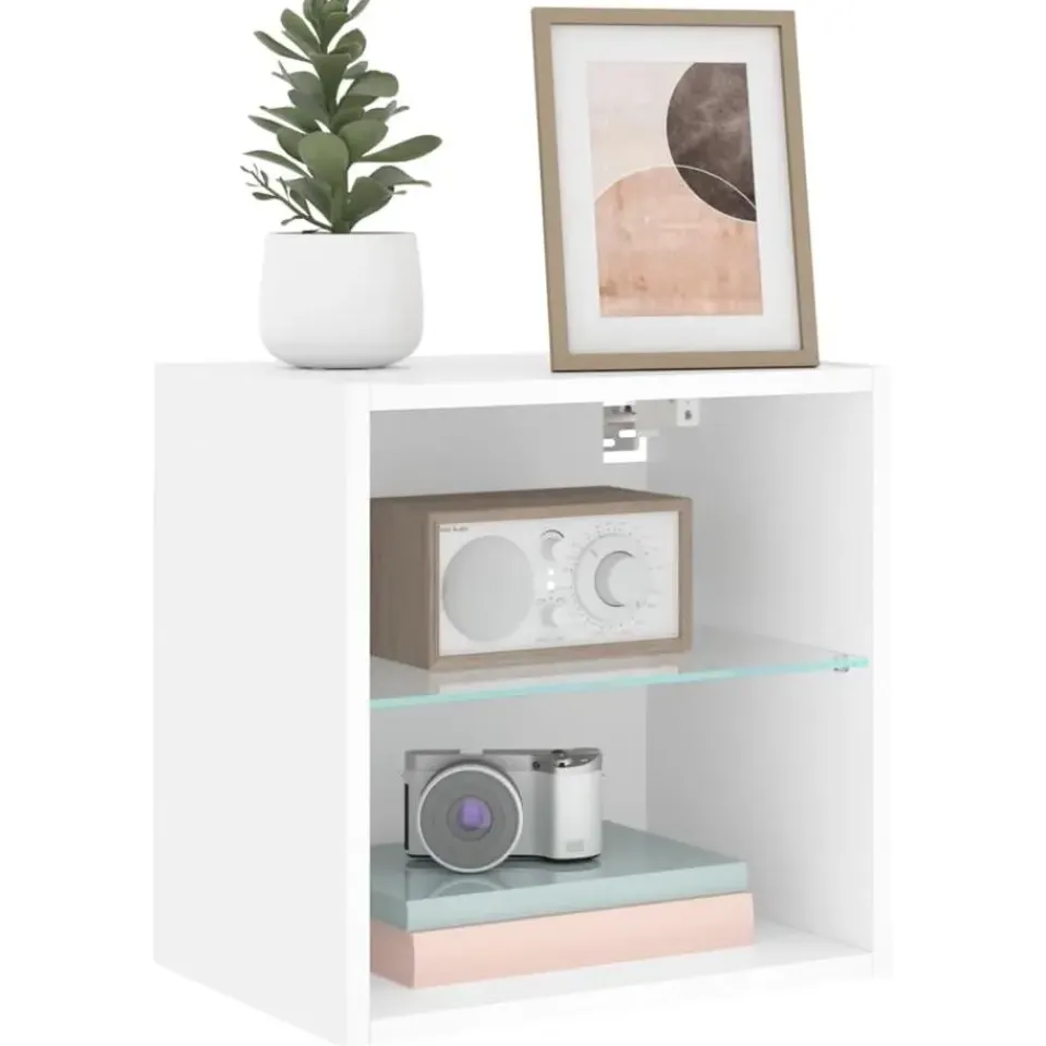 vidaXL - Zwevend LED TV-meubel glas legplank - Wit - 40x28.5x40 cm Clearance