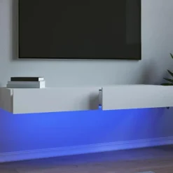 vidaXL - Zwevend LED TV-meubel met lade - Wit - Hout - 60x35x15.5 cm - 2 stuks Discount