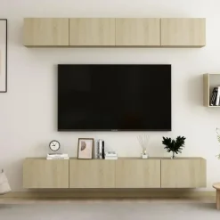 vidaXL - Zwevend TV-meubel met 1 deur - Sonoma eiken - 100x30x30 cm - 4 stuks Hot