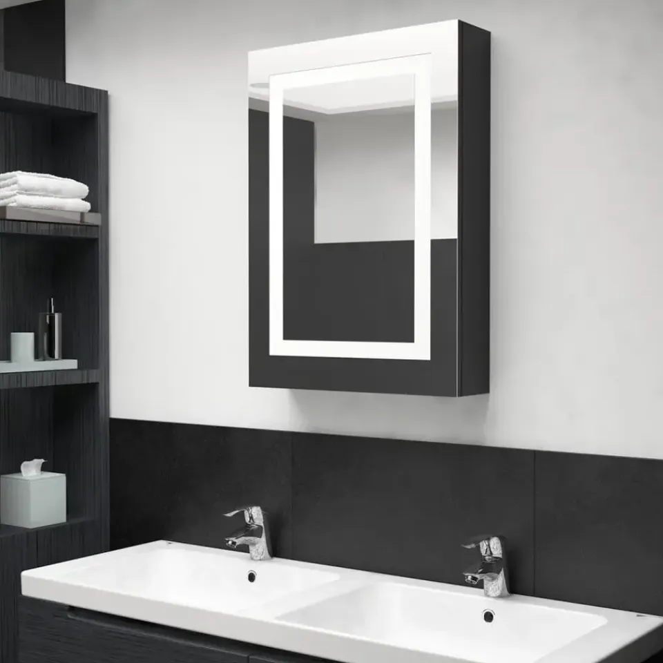 vidaXL Badkamerkast met spiegel LED 50x13x70 cm glanzend zwart Sale