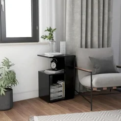 vidaXL Bijzettafel - Modern - Zwart - Bewerkt hout - 36x30x56 cm Online