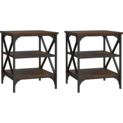 vidaXL Bijzettafels - Industrieel - Bruin eiken - Hout - 40x42x50 cm - Set van 2 New