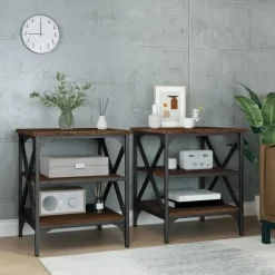 vidaXL Bijzettafels - Industrieel - Bruin eiken - Hout - 40x42x50 cm - Set van 2 New