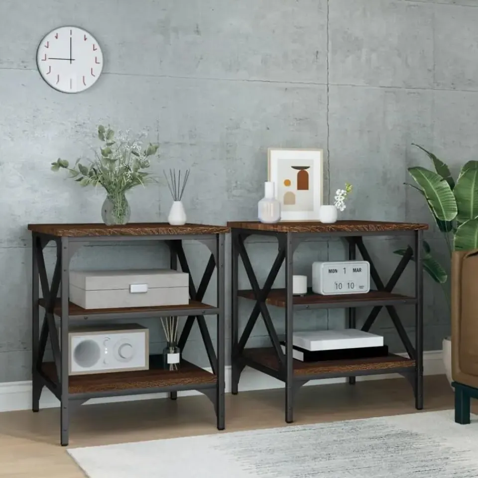 vidaXL Bijzettafels - Industrieel - Bruin eiken - Hout - 40x42x50 cm - Set van 2 New