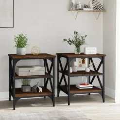 vidaXL Bijzettafels - Industrieel - Bruin eiken - Hout - 40x42x50 cm - Set van 2 New
