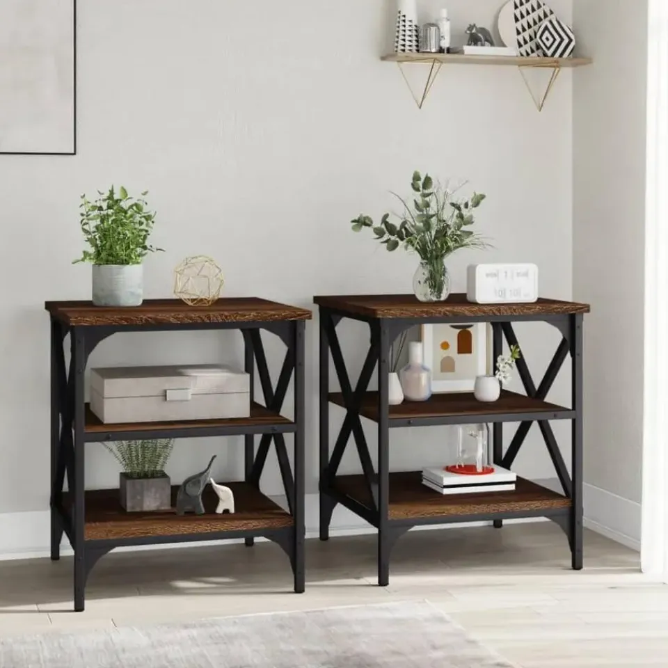 vidaXL Bijzettafels - Industrieel - Bruin eiken - Hout - 40x42x50 cm - Set van 2 New