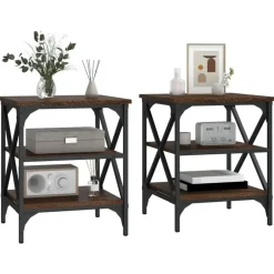 vidaXL Bijzettafels - Industrieel - Bruin eiken - Hout - 40x42x50 cm - Set van 2 New