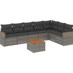 vidaXL 8-delige Loungeset kussens - hout armsteun & salontafel - Grijs Best