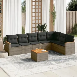 vidaXL 8-delige Loungeset kussens - hout armsteun & salontafel - Grijs Best