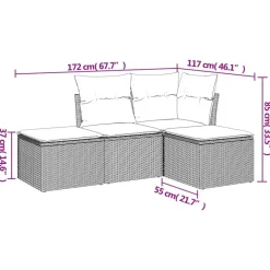 vidaXL 4-delige Loungeset met kussens - 4 personen - Grijs - Poly rattan Hot